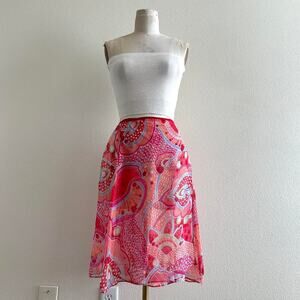 handmade red/pink sheer retro abstract cover up wrap mini-midi skirt